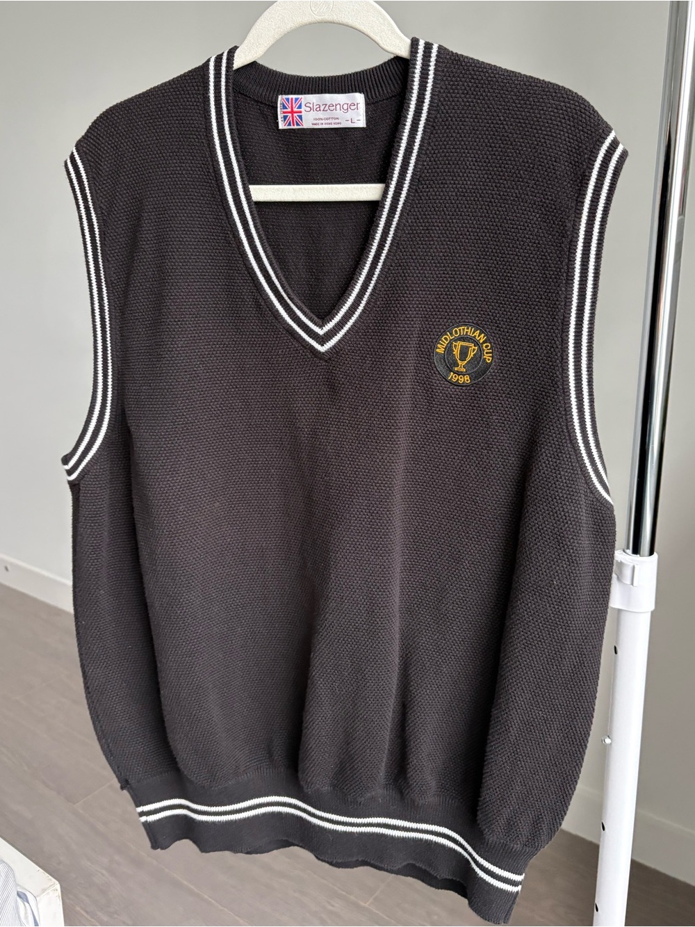 Slazenger Midlothian Cup 1998 Golf Sweater Vest Vintage 100% Cotton Knit Size L